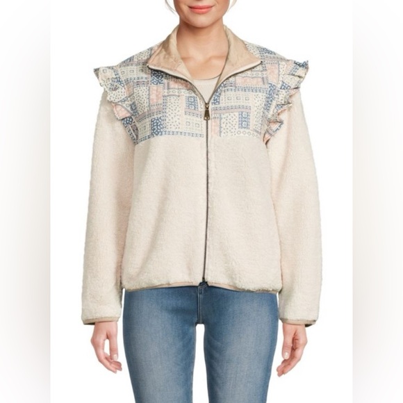 NWT Driftwood x Free People Cream Sherpa Cream Light Blue Bandana Print‎ Combo M
